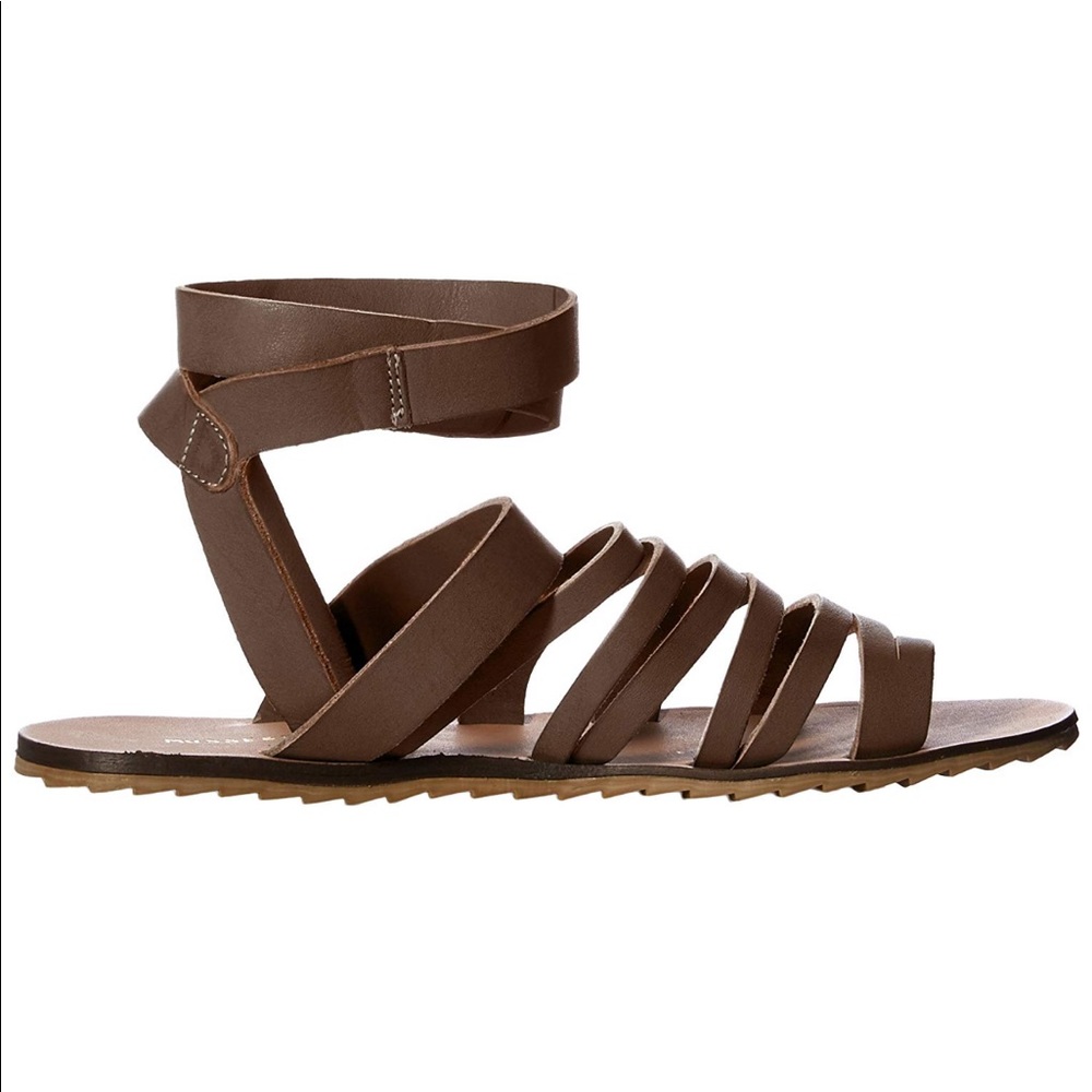 Taupe Leather Boho Chic Gladiator Toe Ring Sandals - Picture 3 of 3